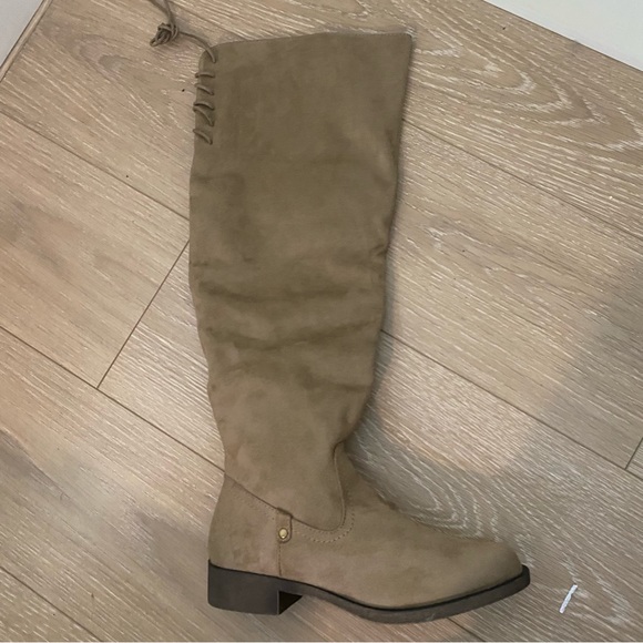 Shoes - NWOT Faux Suede Beige Knee High Boots